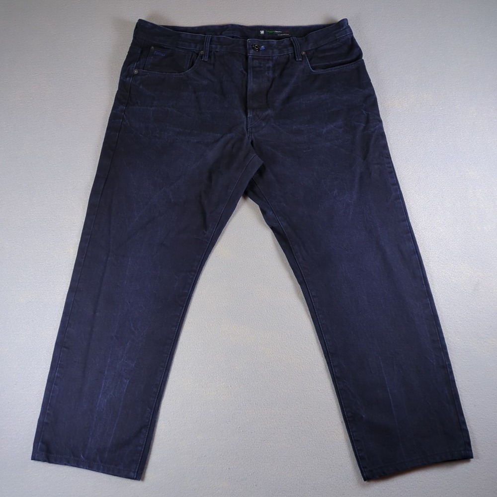 G Star Raw Selvedge Jeans Mens 40x27 Blue 3301 Slim Button Fly Comfort Stretch